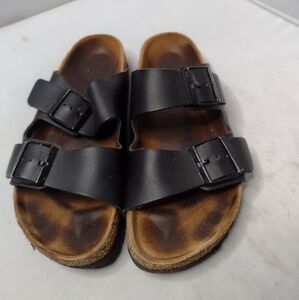 Birkenstock Unisex Leather Arizona Sandals 38 Black Cork Comfort LL